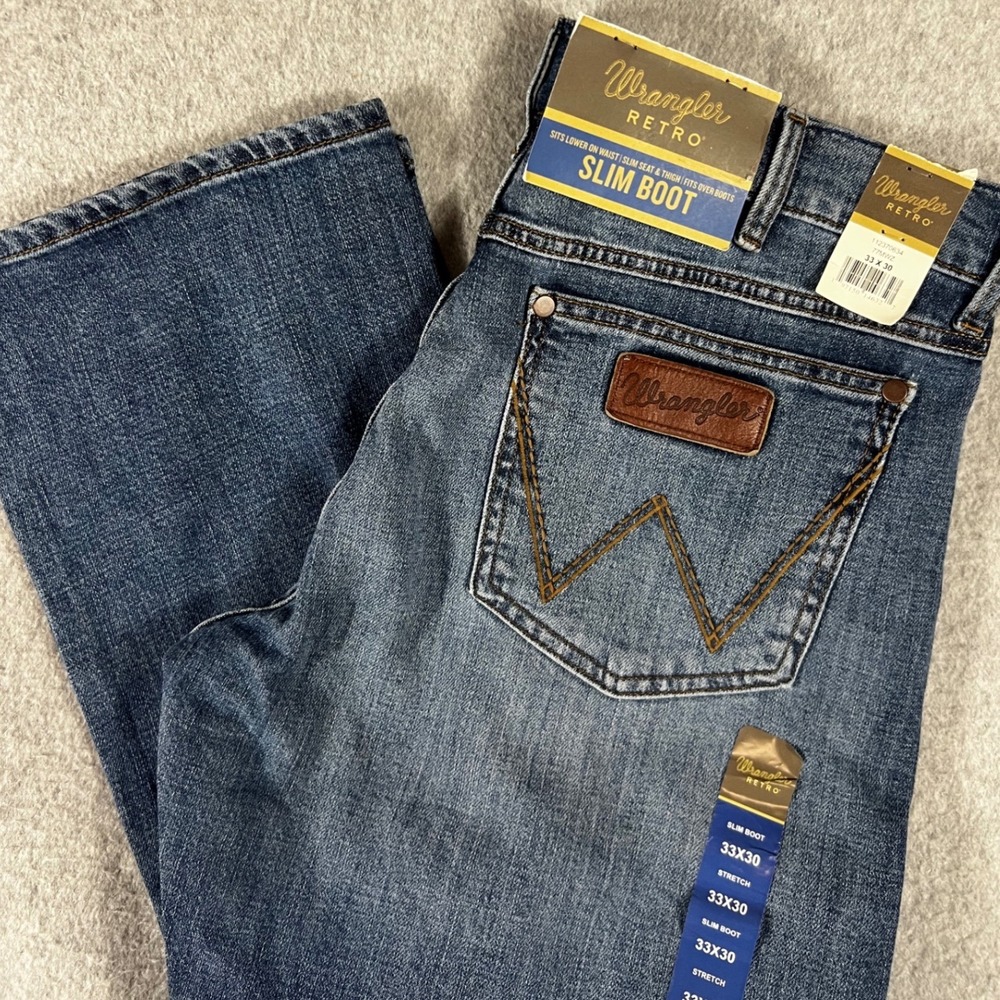 Wrangler Retro Slim Boot Jeans Mens 33x30 Dark Wash Blue NWT Western Cowboy Work